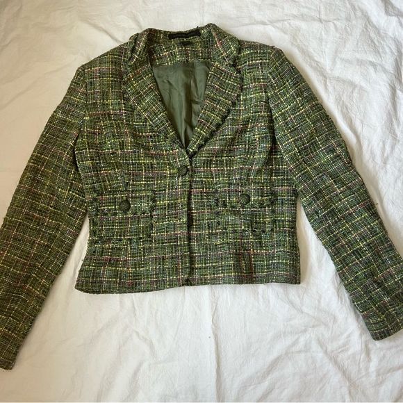Express Jackets & Blazers - Express Vintage Tweed Green and Pink Blazer